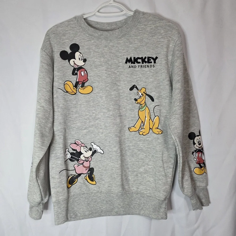 Disney Mickey Minnie Goofy Pluto Graphic Sweatshirt Small Gray‎ Crewneck - Picture 2 of 9